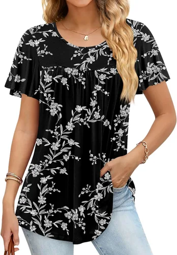 Anymiss Camisetas tipo túnica de primavera 2025 para mujer, estilo casual, elegante, manga corta, ajuste holgado, M-3X