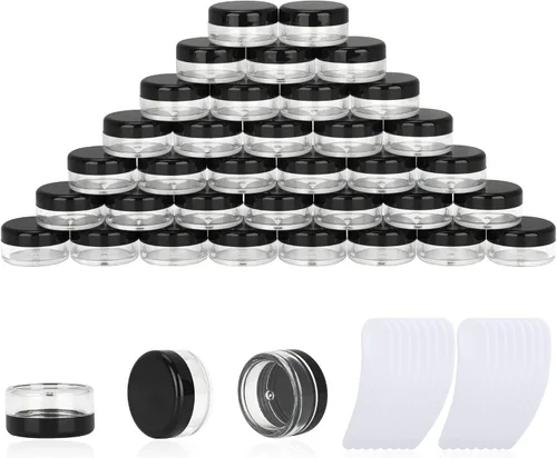 Miniatura 15 de 50 recipientes de muestra de 0.11 oz, frascos vacíos de 0.11 onzas líquidas con tapas, pequeños recipientes para cosméticos, mini tarros de muestra