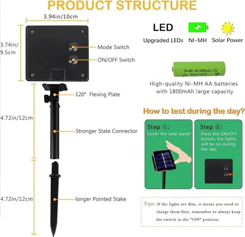 Miniatura 5 de Paquete de 200 luces solares de cadena de luces LED para exteriores, 66 pies, luces solares de Navidad para exteriores con 8 modos, IP65 impermeable