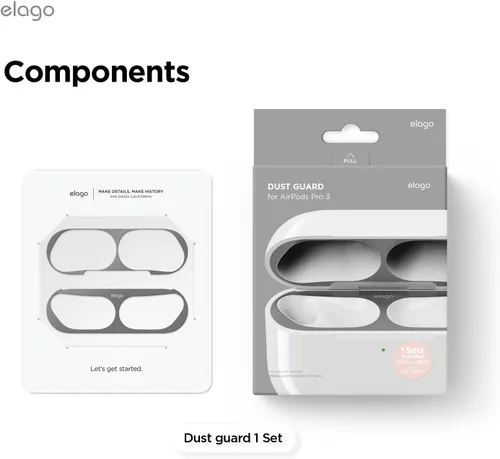 Miniatura 8 de elago Protector contra el polvo compatible con AirPods Pro 3 – Adhesivo de película antipolvo, protege de residuos de hierro y metal (gris oscuro)