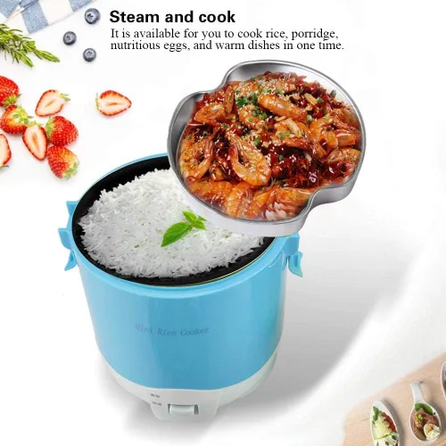 Miniatura 3 de Mini olla arrocera, 1.6L portátil de viaje, única olla de arroz pequeña con función de mantener el calor, vaporizador de revestimiento antiadherente