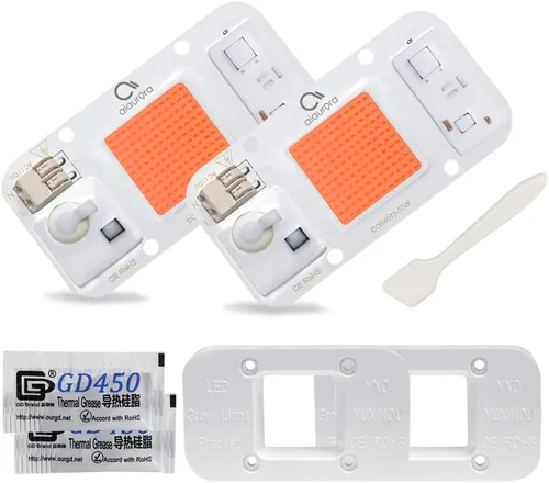 2 paneles LED de espectro completo Bridgelux AC110V 50W con soporte, grasa térmica, raspador para lámpara de cultivo hidropónico, reflector, luz de