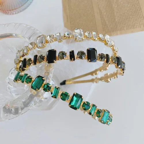 Wiwpar Diademas de diamantes de imitación para mujeres y niñas, bandas elásticas para la cabeza delgadas con diamantes de imitación vintage, Negro