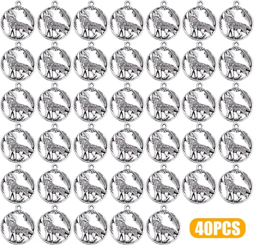 Miniatura 2 de 40 dijes de plata antigua con diseño de lobo de aleación vintage, suministros de manualidades para manualidades, collares, pulseras, llaveros