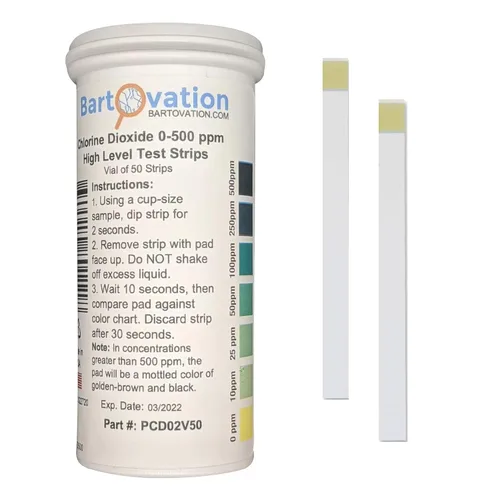 Tiras reactivas de factor único de dióxido de cloro, 0-500 ppm [Vial de 50 tiras]