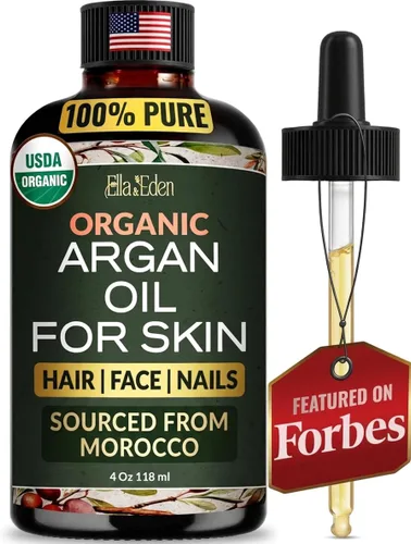 Ella & Eden Aceite de argán orgánico de Marruecos, 100% puro, prensado en frío, certificado por la USDA, aceite de argán marroquí sin refinar para