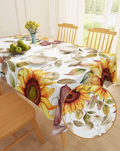 Miniatura 2 de Mantel rectangular impermeable con hojas de eucalipto de otoño, 52 x 70 pulgadas, mantel otoñal, rústico, girasol, acuarela, botánico, a prueba