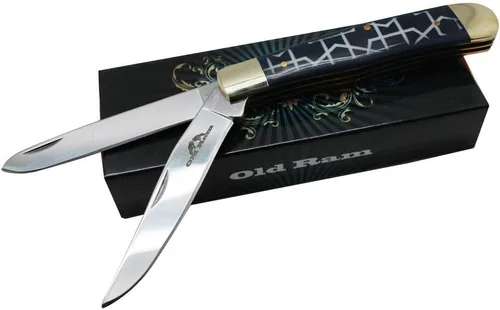 Miniatura 7 de Cuchillo de bolsillo manual plegable para uso diario de la colección Old Ram Trapper con mango de resina lisa (5134-5)