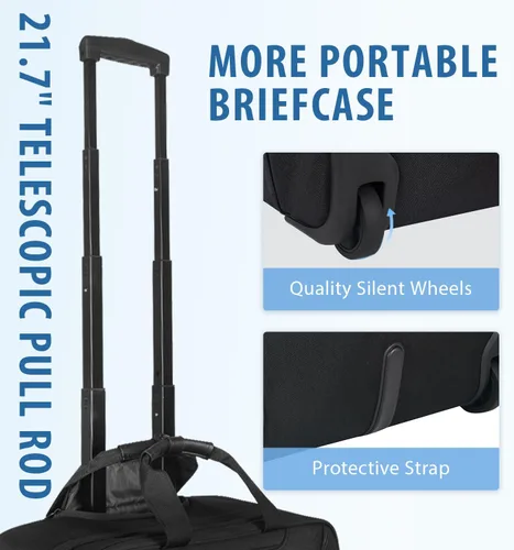 Miniatura 4 de EMPSIGN Maletín con ruedas para laptop, bolsa de computadora de 17.3" con ruedas, bolsa de viaje con ruedas repelente al agua que cabe debajo