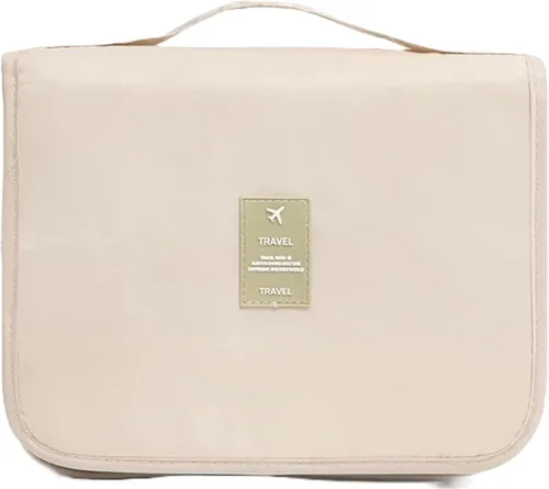 Neceser de viaje – Pequeño organizador colgante de baño y cosméticos para hombres y mujeres – Bolsa de viaje para artículos de tocador, Beige,