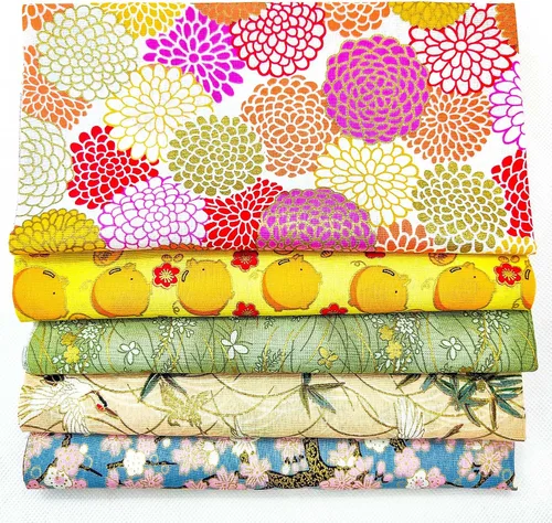 Miniatura 2 de 5 piezas de tela de algodón para manualidades, cuadrados de retazos, 50 x 50 cm (20 x 20 pulgadas), coloridas telas japonesas para envolver, Amarillo
