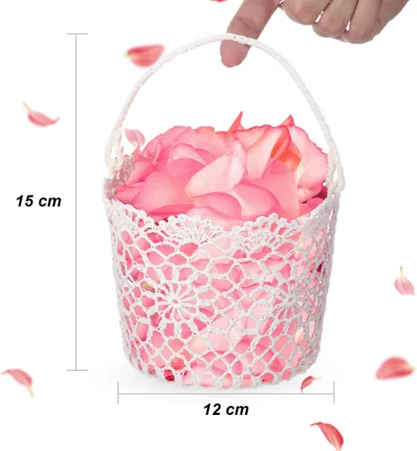Miniatura 3 de WILLBOND 2 cestas de flores para boda, pequeña canasta blanca con asa para boda, pétalos de flores, confeti, 5.90 x 4.72 x 4.33 pulgadas
