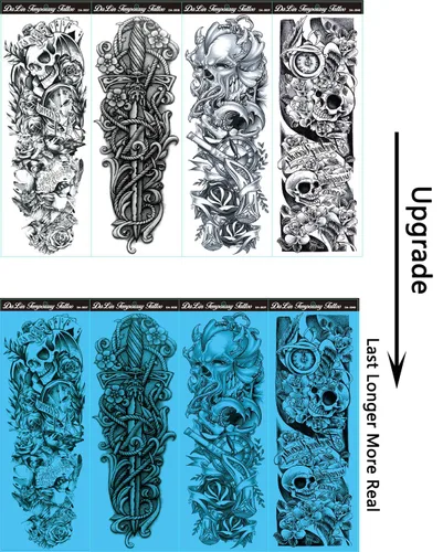 Miniatura 2 de DaLin - 4 hojas extragrandes de tatuajes temporales de brazo completo para mujeres, tatuajes para hombres, adultos, pesadilla antes de Navidad
