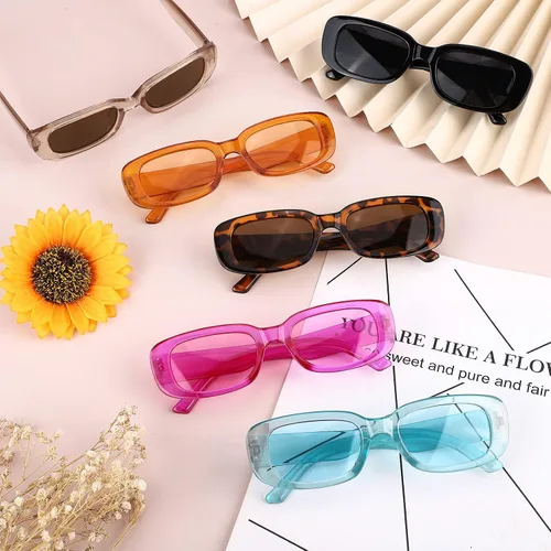 Miniatura 4 de URATOT Gafas de sol rectangulares pequeñas para mujer estilo retro estilo vintage con marco ancho con bolsa de almacenamiento