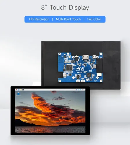 Miniatura 3 de Waveshare Pantalla LCD IPS táctil capacitiva de 8 pulgadas, sin carcasa trasera, resolución 1280×800, interfaz HDMI, compatible con Raspberry Pi