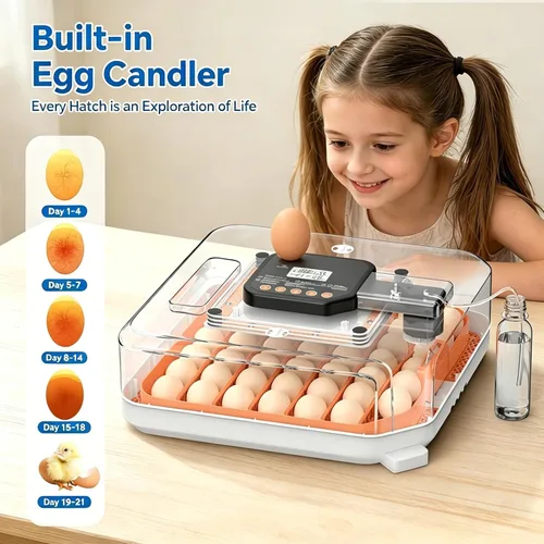 Miniatura 4 de Incubadora de 48 huevos con girador automático, control digital de temperatura y humedad, vela de huevos incorporada, recarga de agua externa