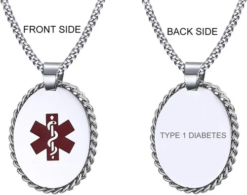 Miniatura 102 de VNOX Collar con colgante personalizado de acero inoxidable con grabado personalizado para identificación de alerta médica de emergencia para hombres