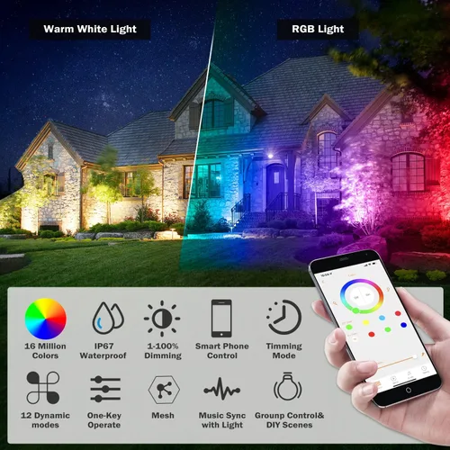 Miniatura 4 de Luces inteligentes para exteriores, luces de patio trasero de 15 W con enchufe de EE. UU., control de aplicación de 12 V, focos