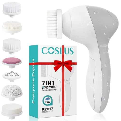 Miniatura 11 de COSLUS Cepillo de Limpieza Facial Exfoliador Facial de Silicona: Dispositivo de Masaje Rotatorio Exfoliante Eléctrico 7 en 1 FBS-D Impermeable Azul