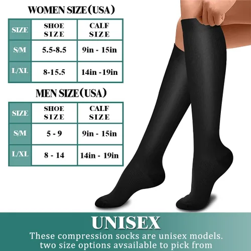Miniatura 6 de Paquete de 3 pares de calcetines de compresión médica para mejorar la circulación de mujeres y hombres, para correr, hacer deporte y amamantar