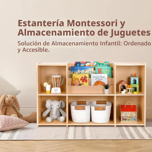 Miniatura 2 de OOOK Estantería Montessori y Organizador de Almacenamiento para Juguetes, Estantería Horizontal de 2 Niveles, Gabinete de Almacenamiento