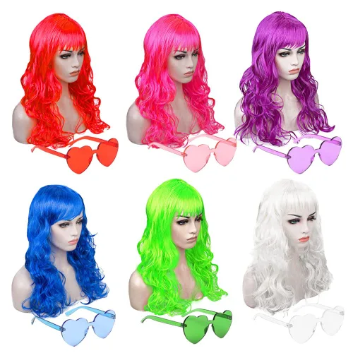 DIYI Pelucas largas y coloridas, paquete de 6 pelucas onduladas para fiesta, pelucas de color rizado para mujeres, despedidas de soltera,