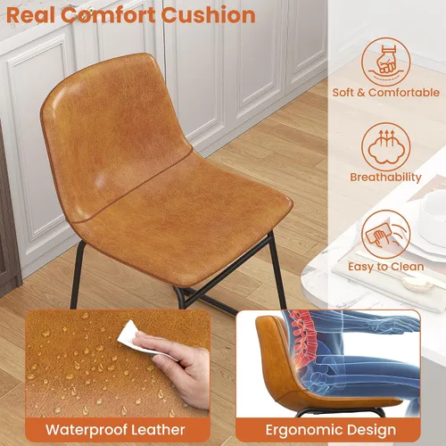 Miniatura 8 de REONEY Juego de 2 sillas de comedor, sillas de comedor sin brazos de piel sintética con respaldo, silla moderna de cocina comedor de 18 pulgadas