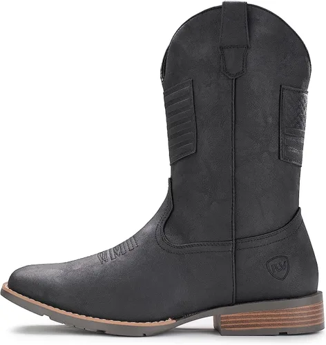 Miniatura 3 de IUV Botas vaqueras para hombre, botas occidentales tradicionales con bandera estadounidense, retro, punta cuadrada, botas de trabajo de campo