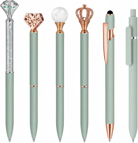 Miniatura 8 de Qeeenar Juego de 6 bolígrafos de bola de metal con cristales de diamante para diario, bonitos y brillantes, elegantes artículos de papelería, tinta