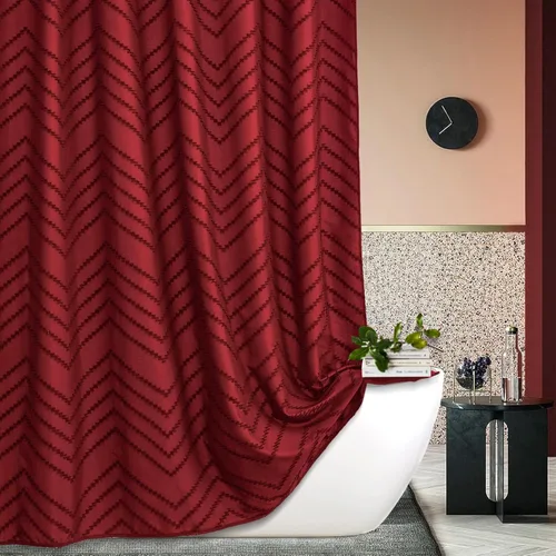 Miniatura 10 de Cortina de ducha bohemia beige de 72 x 72 pulgadas, moderna cortina de ducha estilo granja, bohemio, elegante, con textura de cheurón, cortinas