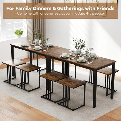 Miniatura 8 de GOFLAME Juego de mesa de comedor de 4 piezas para 4, mesa de comedor rectangular de madera con banco y 2 taburetes, juego de mesa de cocina