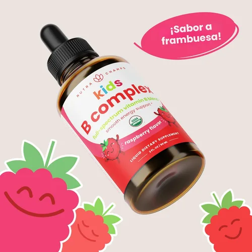 Miniatura 6 de NutraChamps Complejo de vitamina B para niños, B1, B2, B3, B6, B7, B9 y metilo B12, suplemento de gotas líquidas del complejo B para niños, energía