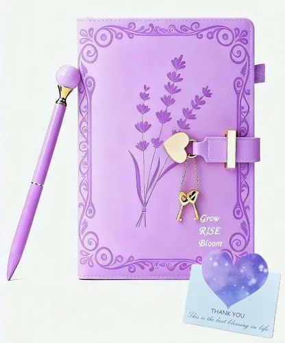 Agenda A5 con cerradura en forma de corazón y llaves para niñas, diario elegante vintage para mujeres, diario, toma de notas, 240 páginas, tapa