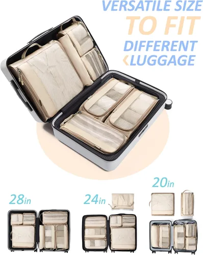 Miniatura 6 de BAGSMART - Juego de 7 cubos de embalaje para maletas esenciales de viaje, juego de bolsas organizadoras ligeras con bolsa de zapatos, cubos de viaje