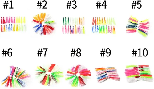 Miniatura 7 de Señuelos de pesca de calamar, 20 faldas artificiales suaves de pulpo, cebo de pesca de agua salada, tamaño de 1.2 pulgadas para pescadores de aguas