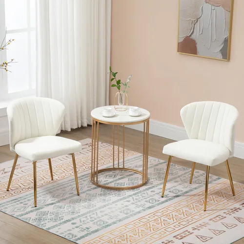 Miniatura 5 de Juego de 2 sillas de comedor de terciopelo, sillas de tocador tapizadas modernas con patas de metal dorado para comedor, cocina, tocador y patio
