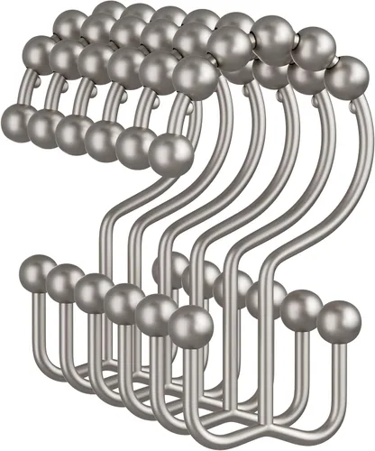 Miniatura 10 de Amazer Ganchos para cortina de ducha, anillos de cortina de ducha dobles de metal resistentes al óxido para ganchos de ducha enrollables, 12 anillos