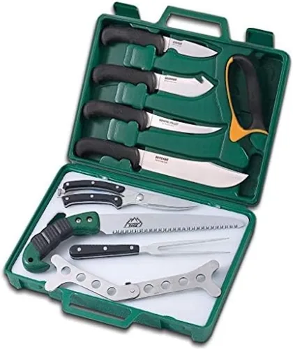 Outdoor Edge Procesador de juegos, PR-1, kit completo de cuchillos de caza de 12 piezas para procesar juegos grandes, cuchillas afiladas de acero