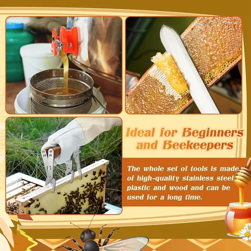 Miniatura 4 de Kit de recolección de miel de 7 piezas, cubo de miel de 5 galones con puerta, colador de acero inoxidable de doble tamiz, soportes, tenedor