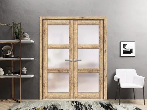 Miniatura 2 de Puertas dobles francesas macizas de 36 x 80 pulgadas Roble Lucía 2552 Moldes de marco de panel sólido de madera Puertas resistentes