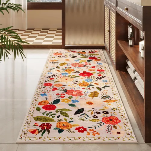 Miniatura 7 de Rugcomf Alfombra Pasillera para Pasillos Alfombra de Cocina Antideslizante 2'6''x8' Alfombras Lavables con Respaldo de Goma Alfombra Pasillera Beige