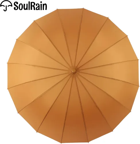 Miniatura 2 de SoulRain Paraguas de palo de 16 varillas de 48 pulgadas, apertura automática, color sólido, moderno y simple, mango de madera clásico de arco