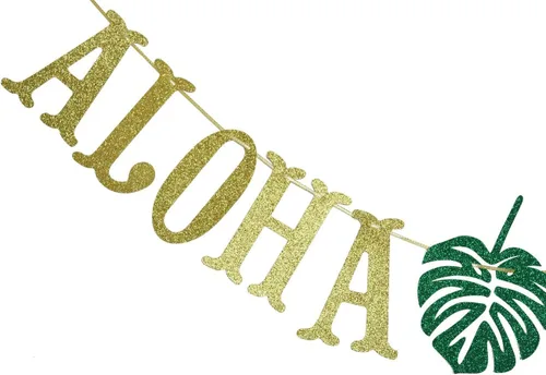 Miniatura 3 de Pancarta hawaiana de Aloha con guirnalda de hojas de palmera para decoración hawaiana tropical Luau playa fiesta de verano, suministros