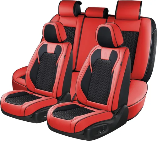 Coverado Juego completo de fundas de asiento de automóvil de 5 asientos, fundas de asiento delantero y trasero para automóviles, cojín de asiento de