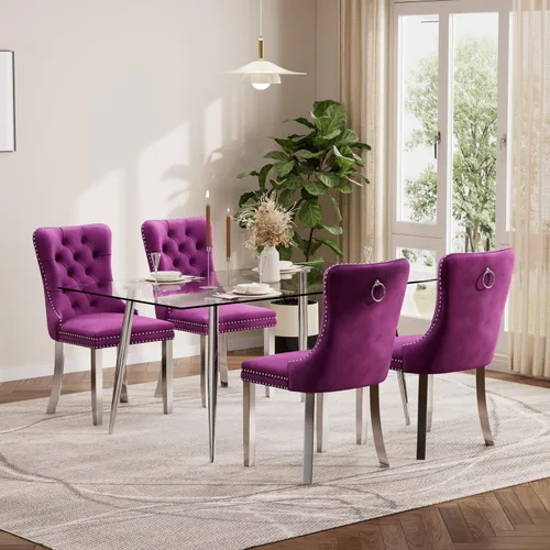 Miniatura 59 de Baysitone Juego de mesa de comedor de vidrio de 51 pulgadas para 4, juego de 5 piezas moderno de comedor, mesa de cocina rectangular de vidrio con 4