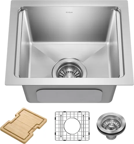 Miniatura 18 de KRAUS Fairlane KHT631-15 - Fregadero de cocina o bar, 15 pulgadas, montaje directo/superior, cuenco individual, de acero inoxidable de calibre 18