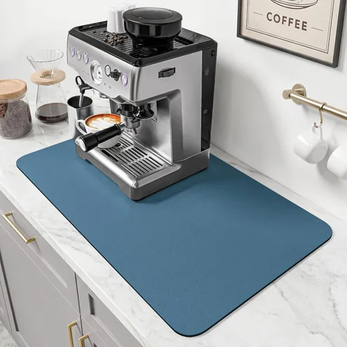Miniatura 12 de PoYang Tapete de café extragrande de 31.5 x 17 pulgadas, accesorios de barra de café para encimera, tapete absorbente para secado de platos, Gris