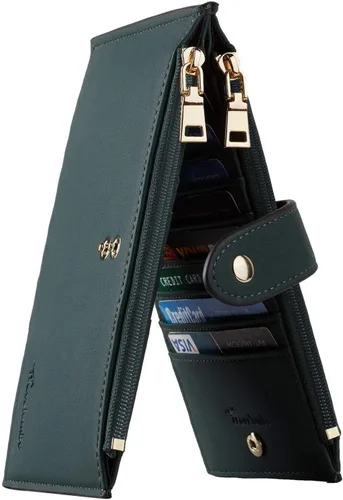 Miniatura 13 de Travelambo Billeteras de cuero para mujer, delgada, con bloqueo RFID, billetera plegable para tarjetas de crédito, Marrón beige