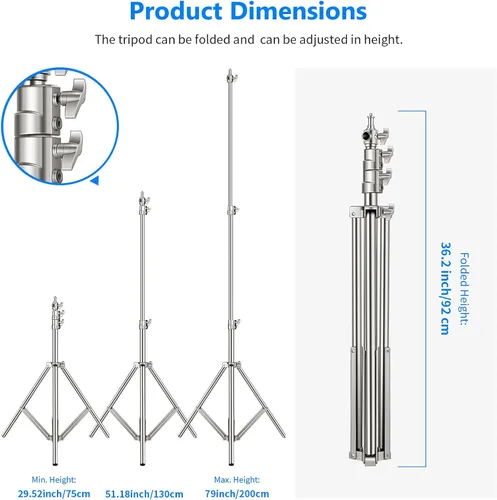Miniatura 3 de NEEWER Kit de 2 soportes para luz, 200 cm/79 pulgadas, soporte de trípode resistente de acero inoxidable con adaptador de 1/4" a 3/8" para Softbox