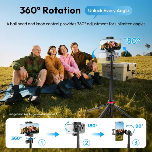 Miniatura 4 de ULANZI Trípode para teléfono abierto automático de 0.01s con control remoto, MT44B 59 pulgadas para selfie stick trípode con doble montaje